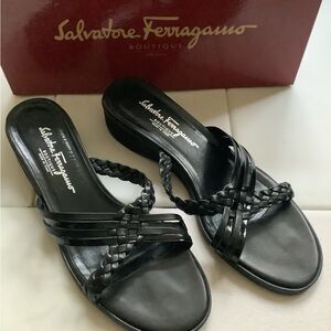 Salvatore Ferragamo Black Braided Sandals